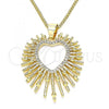 Oro Laminado Pendant Necklace, Gold Filled Style Heart Design, with White Micro Pave, Polished, Golden Finish, 04.156.0293.20