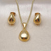 Oro Laminado Earring and Pendant Adult Set, Gold Filled Style Teardrop Design, Polished, Golden Finish, 10.342.0188