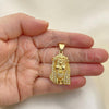Oro Laminado Religious Pendant, Gold Filled Style Jesus Design, with White Micro Pave, Polished, Golden Finish, 05.342.0124