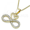 Oro Laminado Pendant Necklace, Gold Filled Style Heart and Infinite Design, with White Crystal, Polished, Golden Finish, 04.380.0004.20