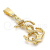 Oro Laminado Fancy Pendant, Gold Filled Style Anchor and Twist Design, Polished, Golden Finish, 5.182.042