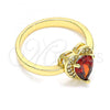 Oro Laminado Multi Stone Ring, Gold Filled Style Heart and Teardrop Design, with Garnet and White Cubic Zirconia, Polished, Golden Finish, 01.210.0130.2.09