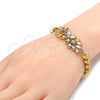 Oro Laminado Fancy Bracelet, Gold Filled Style Flower and Leaf Design, with Multicolor Cubic Zirconia, Polished, Golden Finish, 03.206.0017.3.07