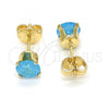 Oro Laminado Stud Earring, Gold Filled Style with Blue Topaz Cubic Zirconia, Polished, Golden Finish, 5.128.111
