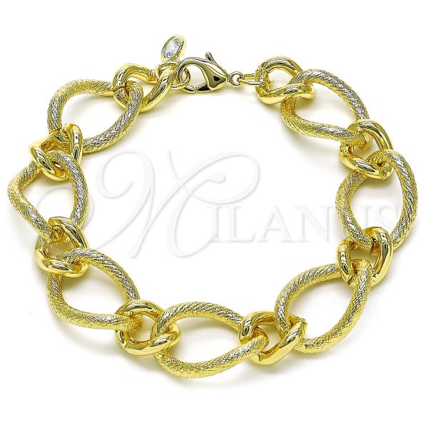 Oro Laminado Fancy Bracelet, Gold Filled Style with White Cubic Zirconia, Diamond Cutting Finish, Golden Finish, 03.331.0280.09