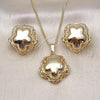 Oro Laminado Earring and Pendant Adult Set, Gold Filled Style Flower Design, Polished, Golden Finish, 10.163.0027.1