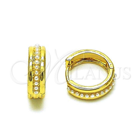 Oro Laminado Huggie Hoop, Gold Filled Style with Ivory Pearl, Polished, Golden Finish, 02.379.0074.14