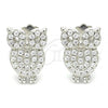 Sterling Silver Stud Earring, Owl Design, with White Cubic Zirconia, Polished, Rhodium Finish, 02.336.0176