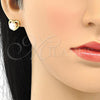 Oro Laminado Stud Earring, Gold Filled Style Heart and Ball Design, with Ivory Pearl, Polished, Golden Finish, 02.342.0056