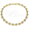 Oro Laminado Fancy Anklet, Gold Filled Style Puff Mariner Design, with White Micro Pave, Polished, Golden Finish, 04.63.1401.10