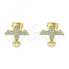 Oro Laminado Stud Earring, Gold Filled Style with White Micro Pave, Polished, Golden Finish, 02.342.0181