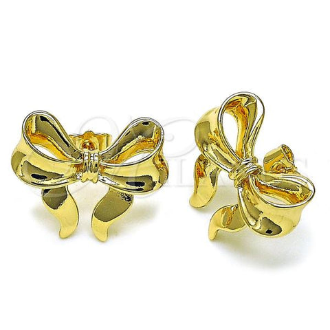 Oro Laminado Stud Earring, Gold Filled Style Bow Design, Polished, Golden Finish, 02.163.0329