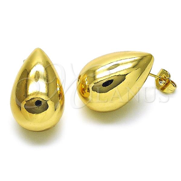 Oro Laminado Stud Earring, Gold Filled Style Teardrop and Hollow Design, Polished, Golden Finish, 02.163.0322