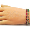 Oro Laminado Tennis Bracelet, Gold Filled Style Cherry Design, with Garnet and Green Cubic Zirconia, Polished, Golden Finish, 03.284.0059.1.08