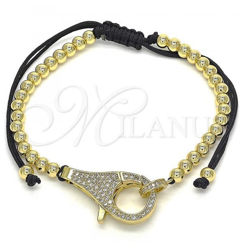Oro Laminado Adjustable Bolo Bracelet, Gold Filled Style Ball Design, with White Micro Pave, Polished, Golden Finish, 03.341.0087.11