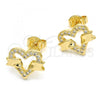 Oro Laminado Stud Earring, Gold Filled Style Heart Design, with White Micro Pave, Polished, Golden Finish, 02.156.0278