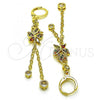 Oro Laminado Long Earring, Gold Filled Style Rolo and Butterfly Design, with Multicolor Micro Pave and Multicolor Cubic Zirconia, Polished, Golden Finish, 02.316.0083.1