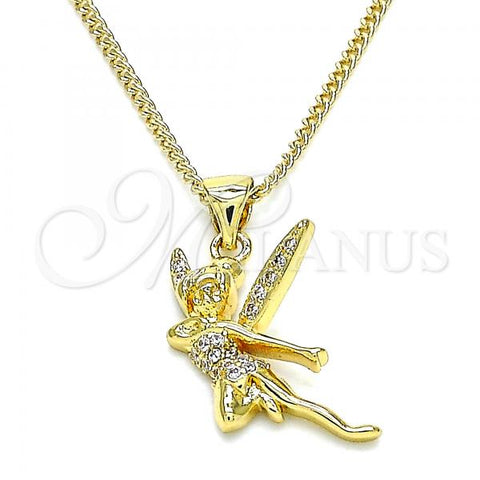 Oro Laminado Pendant Necklace, Gold Filled Style Angel Design, with White Micro Pave, Polished, Golden Finish, 04.156.0444.20