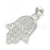 Sterling Silver Fancy Pendant, Hand of God and Heart Design, with White Micro Pave, Polished,, 05.398.0022