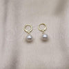 Oro Laminado Dangle Earring, Gold Filled Style Ball Design, with Ivory Mother of Pearl, Polished, Golden Finish, 02.213.0462