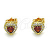 Oro Laminado Stud Earring, Gold Filled Style Heart Design, with Garnet and White Cubic Zirconia, Polished, Golden Finish, 02.346.0009.1