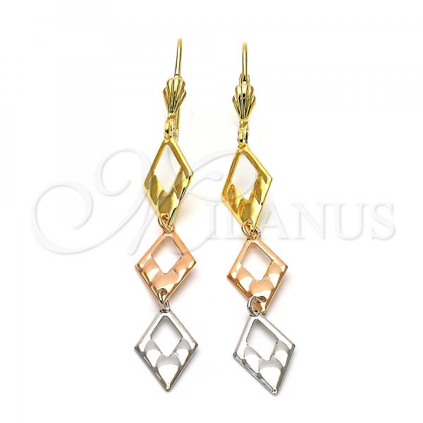 Oro Laminado Long Earring, Gold Filled Style Diamond Cutting Finish, Tricolor, 02.63.2139