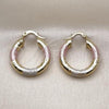 Oro Laminado Medium Hoop, Gold Filled Style Hollow Design, Diamond Cutting Finish, Tricolor, 02.213.0313.1.25