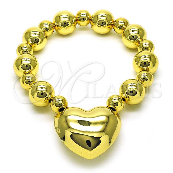 Oro Laminado Fancy Bracelet, Gold Filled Style Heart and Ball Design, Polished, Golden Finish, 03.341.0219.08