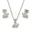 Sterling Silver Earring and Pendant Adult Set, Elephant Design, with White Micro Pave, Polished, Rhodium Finish, 10.174.0199