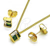 Oro Laminado Earring and Pendant Adult Set, Gold Filled Style with Green and White Cubic Zirconia, Polished, Golden Finish, 10.156.0471.1