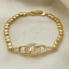 Oro Laminado Fancy Bracelet, Gold Filled Style with White Micro Pave, Polished, Golden Finish, 03.283.0215.07