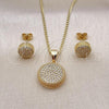 Oro Laminado Earring and Pendant Adult Set, Gold Filled Style with White Micro Pave, Polished, Golden Finish, 10.342.0140
