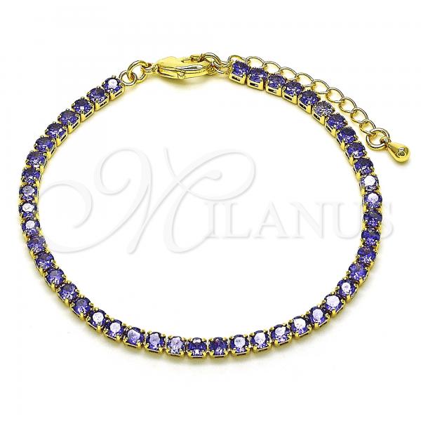 Oro Laminado Tennis Bracelet, Gold Filled Style with Amethyst Cubic Zirconia, Polished, Golden Finish, 03.130.0009.2.07