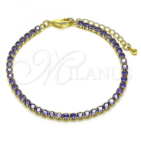 Oro Laminado Tennis Bracelet, Gold Filled Style with Amethyst Cubic Zirconia, Polished, Golden Finish, 03.130.0009.2.07