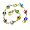 Oro Laminado Fancy Bracelet, Gold Filled Style Evil Eye Design, Multicolor Resin Finish, Golden Finish, 5.039.005.3.06