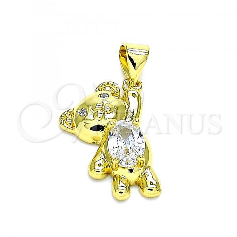 Oro Laminado Fancy Pendant, Gold Filled Style Teddy Bear Design, with White Cubic Zirconia, Polished, Golden Finish, 05.341.0052