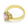 Oro Laminado Multi Stone Ring, Gold Filled Style Heart and Teardrop Design, with Pink and White Cubic Zirconia, Polished, Golden Finish, 01.210.0130.1.09