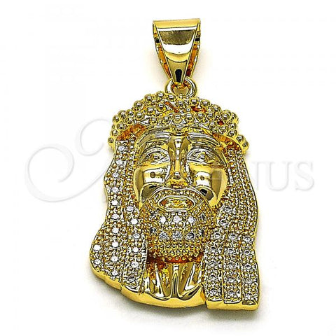 Oro Laminado Religious Pendant, Gold Filled Style Jesus Design, with White Micro Pave, Polished, Golden Finish, 05.342.0124