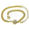 Oro Laminado Fancy Bracelet, Gold Filled Style Palm Tree Design, with White Micro Pave, Polished, Golden Finish, 03.193.0005.08