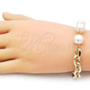 Oro Laminado Fancy Bracelet, Gold Filled Style Ball and Rolo Design, with Ivory Pearl, Polished, Golden Finish, 03.331.0270.08