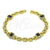 Oro Laminado Fancy Bracelet, Gold Filled Style with Sapphire Blue Cubic Zirconia, Polished, Golden Finish, 03.341.0202.2.08