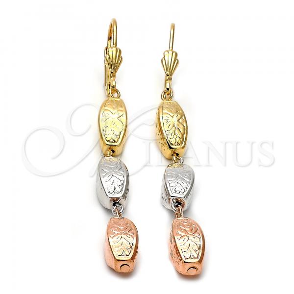 Oro Laminado Long Earring, Gold Filled Style Diamond Cutting Finish, Tricolor, 5.095.016