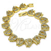 Oro Laminado Fancy Bracelet, Gold Filled Style Heart Design, with White Micro Pave, Polished, Golden Finish, 03.346.0017.07