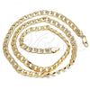 Oro Laminado Basic Necklace, Gold Filled Style Pave Cuban Design, Polished, Golden Finish, 04.213.0184.24