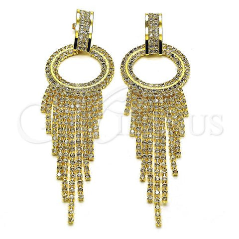 Oro Laminado Long Earring, Gold Filled Style with White Crystal, Polished, Golden Finish, 02.268.0103