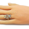 Oro Laminado Multi Stone Ring, Gold Filled Style Teddy Bear and Baguette Design, with Garnet Cubic Zirconia and White Micro Pave, Polished, Golden Finish, 01.284.0108.1