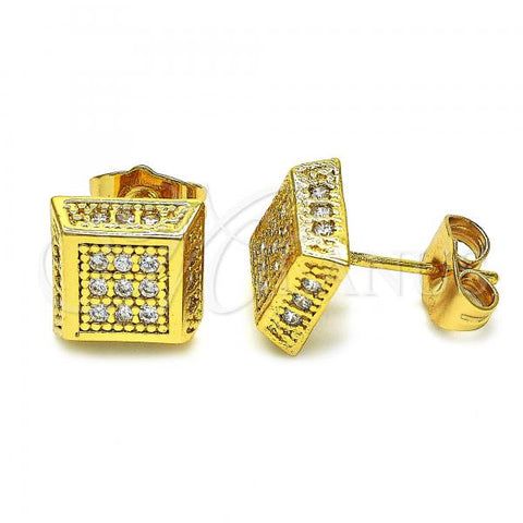 Oro Laminado Stud Earring, Gold Filled Style with White Cubic Zirconia, Polished, Golden Finish, 02.344.0011.1