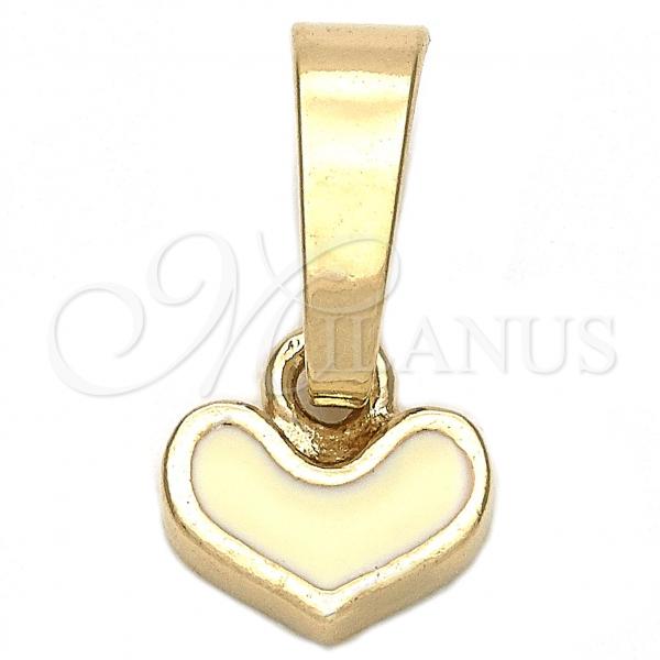 Oro Laminado Fancy Pendant, Gold Filled Style Heart Design, White Enamel Finish, Golden Finish, 05.163.0075
