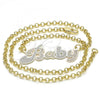 Oro Laminado Pendant Necklace, Gold Filled Style Nameplate Design, Polished, Tricolor, 04.63.1384.1.18