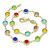 Oro Laminado Fancy Anklet, Gold Filled Style with Multicolor Crystal, Polished, Golden Finish, 03.63.2064.10